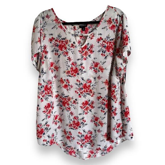 Torrid Womens Blouse Sz‎ 2 2X 18 20 White Floral Georgette Keyhole Chiffon Roses - Picture 4 of 7